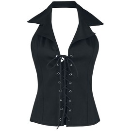 Gothicana by EMP Ladies Black Lace Up Collar Halter Top, black