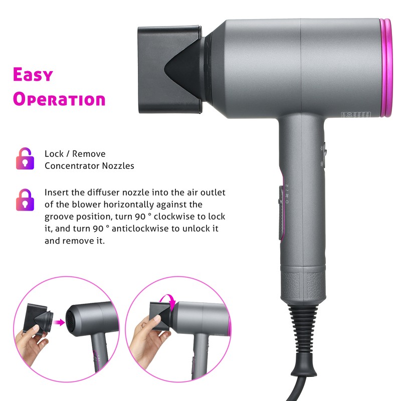 Ionic Hair Dryer with 3 Nozzles Diffusers 3 Heat Settings