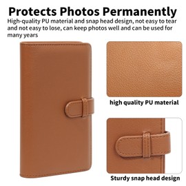 Easy Hood Photo Album, Photo Album with 108 Pockets for Instant Camera, PU Leather Photo Box, Card Holder, 3 Inch Film Photo Book, Brown