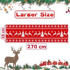 Funnlot Christmas Table Runner Red 270 x 28 cm Xmas Table Runner Linen Table Runner Christmas Long Chrstmas Runner for Table with White Reindeer Pattern for Christmas Dining Tables Decorations
