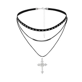 MILAKOO Cross Pendant Necklace Multi-layered Choker Crucifix with Rhinestone Vintage Classical Style