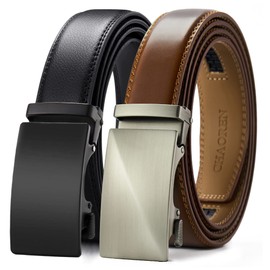 CHAOREN Leather Belts for Men 2 Pack - Ratchet Belt 1 3/8" in Gift Set Box - Micro Adjustable Belt Meet Almost Any Occasion and Outfit