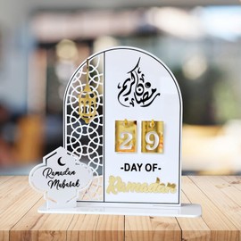 SHCHME Ramadan Advent Calendar Wooden Countdown Calendar for Eid Ramadan Decorations Gifts (White)