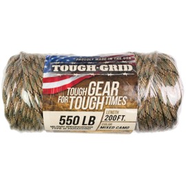 TOUGH-GRID 550lb Mixed Camo Paracord/Parachute Cord - 100% Nylon Mil-Spec Type III Paracord Used by The US Military, Great for Bracelets and Lanyards, 200Ft. - Mixed Camo