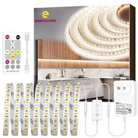 EMITEVER LED Strip Lights Kit Neutral White with Remote & 24V Power Supply,16.4ft Dimmable Tape Light 4000K, High Density 600LEDs, 240+LM/FT, CRI95+, Suitable for Bedroom Kitchen Cabinet Lighting