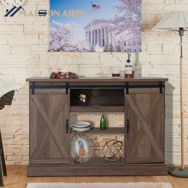 MAISON ARTS Farmhouse TV Stand for 65 Inch with Storage Barn Door Media Console Table Entertainment Center Sideboard for Living Room Bedroom Kitchen Dining Room, Oak