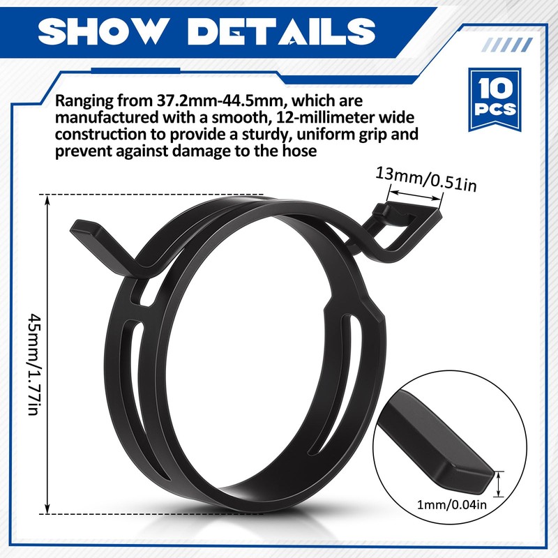 Geelin 10 Pieces Constant Tension Band Hose Clamps Black Fuel