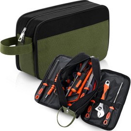 Eccliy 12 Inch Tool Pouch Zipper Bag with Handle 3 Compartments Heavy Duty Tool Organizer Multipurpose Storage Pouch Flat Bottom Bag Multipurpose for Cars Mechanics Electrician(Green)