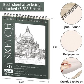 OSIMIG 10 Pack 5.5 * 8.5"" Sketch Books, 300 Sheet Drawing Paper, Mini Sketchbook for Kids, Drawing Pad, Top Spiral Bound Sketch Pad for Beginger, Adult Art Supplies, sumiaoben -10