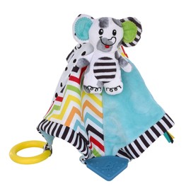 Sassy Baby Eli Elephant Black, White, and Multi-Colored Super Soft Security Baby Blanket with Teether