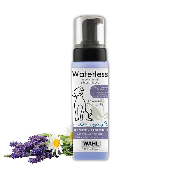 Wahl USA Pet Friendly Waterless No Rinse Shampoo for Animals – Lavender & Chamomile for Cleaning, Conditioning, Detangling, & Moisturizing Dogs & Horses – 7.1 Oz - Model 820014A