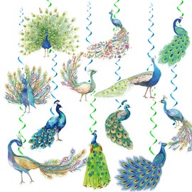 24 Pcs Peacock Hanging Swirls Peacock Spirals Ceiling Swirls Decorations Peacock Hanging Decorations for Peacock Birthday Decorations Party Supplies