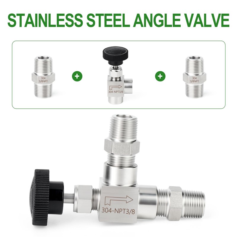 TAISHER 1PCS 304 Stainless Steel 90 Degree Needle Valve 3/8"