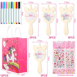 DXiongW 35 Stück Einhorn Spiegel Basteln DIY Einhorn Holzspiegel zum Bemalen Handwerk Kindergeburtstag Spiel Malen Bastelset Mini Prinzessin Handspiegel Geschenk für Mädchen 6 7 8-12 Jahre Party Deko