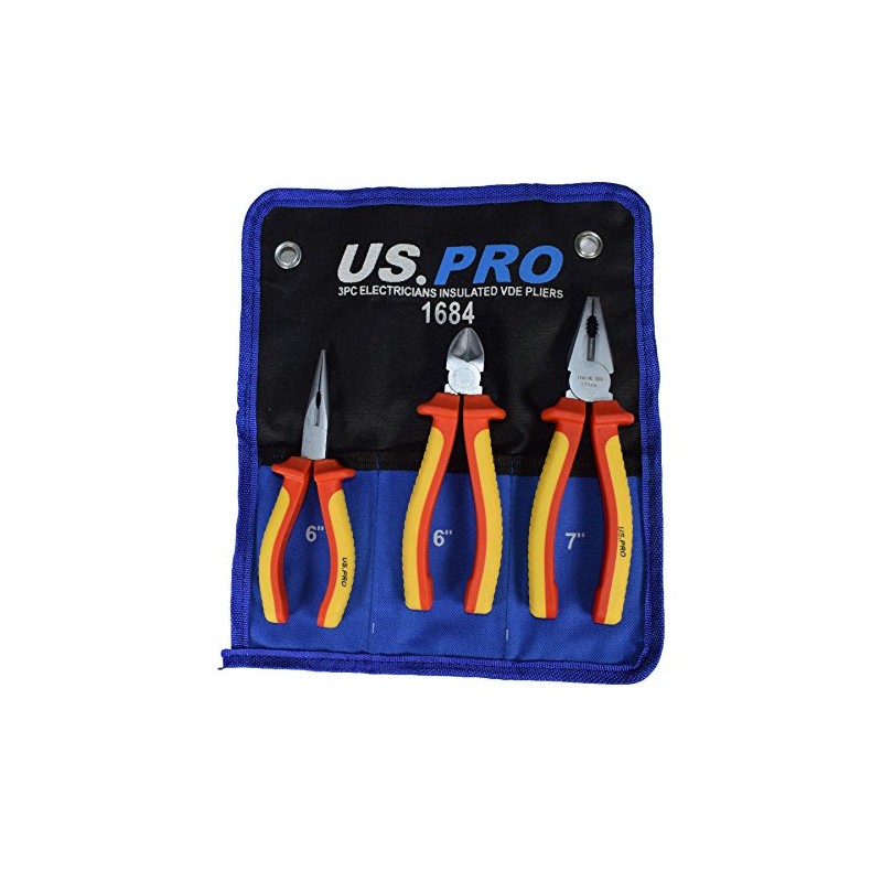 VDE Insulated Electrical Electricians Plier Set Cutters Combo Long Nose