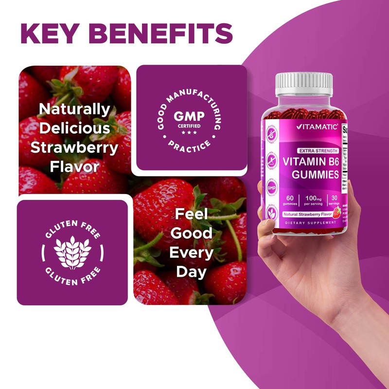 Vitamatic 2 Packs Vitamin B6 100mg Gummies – Natural Strawberry