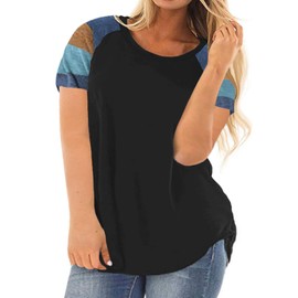 ROSRISS Plus Size Tops for Women 3X Raglan Short Sleeve Tops Color Block Tunics Black 22W