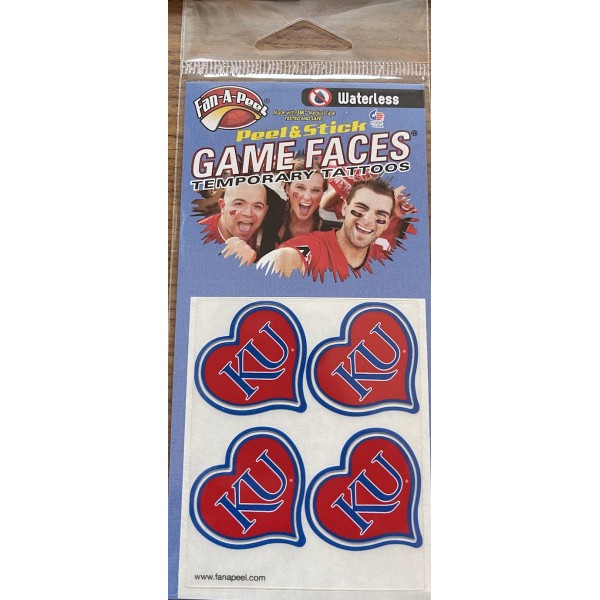 UNIVERSITY OF KANSAS KU JAYHAWKS HEART GAME DAY FACE TATTOOS