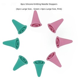 8pcs Knitting Needle Point Protectors, Silicone Knitting Needle Tip Cap Stoppers Stitch Stopper Protector Cover Crocheting Accessories Supplies (Pink Large and Green Large), SATONBEYI