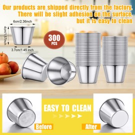 300 Pcs Metal Sauce Cups Individual Salsa Cups Metal Ramekins 2.5 oz Dipping Sauce Cups Stainless Steel Sauce Cups Bulk Salsa Bowl Round Condiment Cups