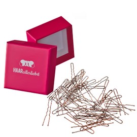 HAARallerliebst® Hair Pins Brown Pack of 50, 5 cm Including Storage Box - U Shape Hair Clips - Hair Forks for Women Girls Hair Pin Hair Accessories (Brown; Box Colour: Pink)