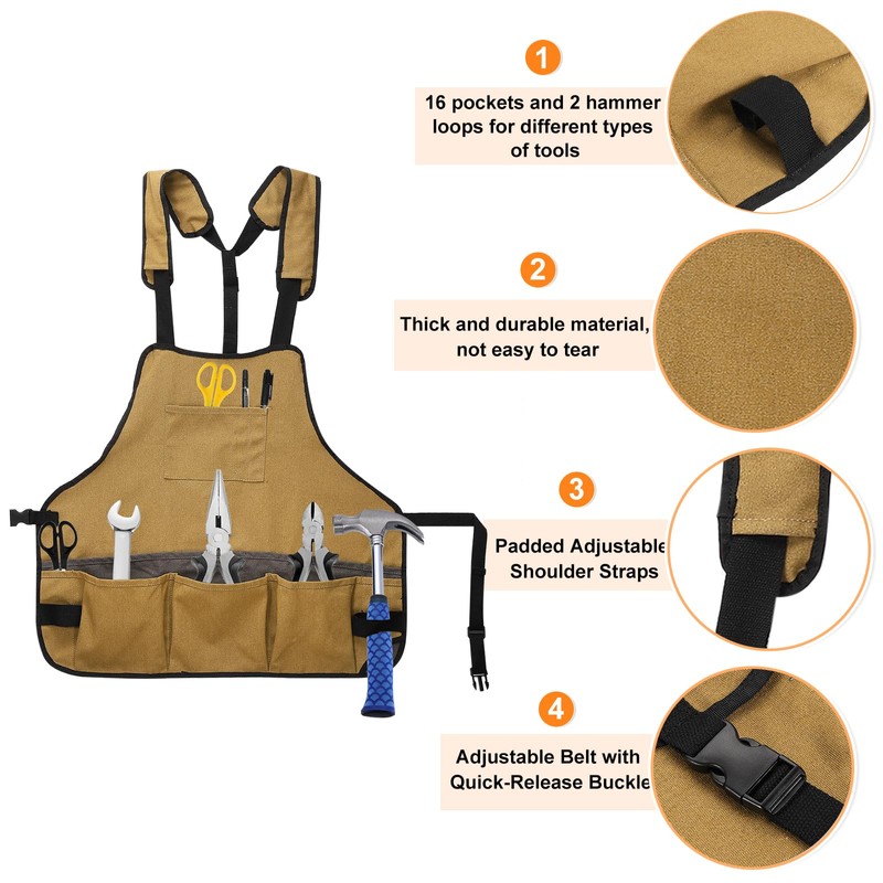 HARFINGTON Canvas Work Tool Apron 23.6"x27.8" Adjustable Belt Workshop Bib