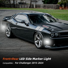 DouMmantn LED Side Marker Lights Compatible with Challenger 2015 2016 2017 2018 2019 2020 2021 2022 2023 2024 Front Rear Bumper Fender Lights, Smoked Lens Running Light, 4PCS