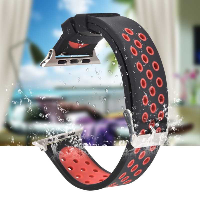 Durable Silicone Watch Strap Replacement Wristband for Watch(Black Red)