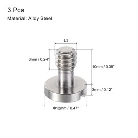 sourcing map 1/4" Mounting Screw Adapter Slotted 0.24" Thread Length for Camera Tripod Alloy Steel 3Pcs