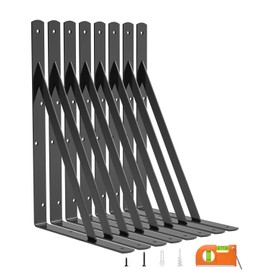 LuckIn 8-Pack 14 Inch Heavy Duty Shelf Bracket, Fit for 14 16 18 Inch Floating Shelves, Wall Shelf L Brackets with 90 Degree Triangle, 250 LBS Max Load, Mounting Hardware Included, Black