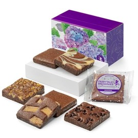 Fairytale Brownies Blooming Cheer Half-Dozen Individually Wrapped Gourmet Chocolate Food Gift Basket - 3 Inch Square Full-Size Brownies - 6 Pieces - Item HR160SP