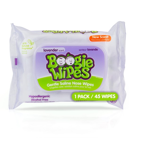 Baby Wipes by Boogie Wipes, Wet Wipes for Face, Hand, Body & Nose, Made with Vitamin E, Aloe, Chamomile and Natural Saline, Natural Lavender Scent, 45 count