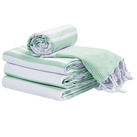 DineNest Set of 4 Peshtemal Beach Towels Cotton Oversized 40x70 Inch - Versatile for Beach Pool Spa Travel Outdoor or Bath Use - Soft Absorbent Quick-Drying Lightweight - Turkish Towels Aqua