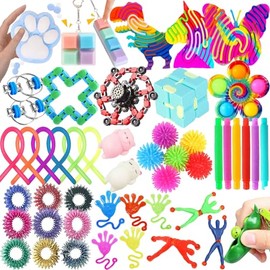 60-Pack Sensory Activity Board Set,Fidget Keyboard Clicker Toys ,Fidget Spinners,Double-Sided Silicone Fidget & Peel Board for Adult Stress Relief