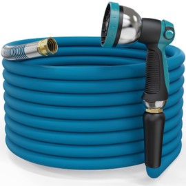 Gnimihz Heavy Duty Hybrid Garden Hose 100 ft x 5/8 in, Reinforced Water Hose with 10 Patterns Sprayer Nozzle, 3/4" Solid Brass Fittings, Drinking Water Safe Material, Suction Hoses, Burst 600 psi
