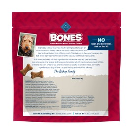 Blue Buffalo Bones Natural Crunchy Dog Treats Mini Dog Biscuits Beef, 12oz. Bag, 4 Count