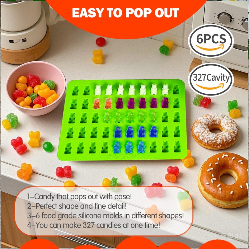112PCS Mega Silicone Gummy Candy Molds Kit with 4 Droppers