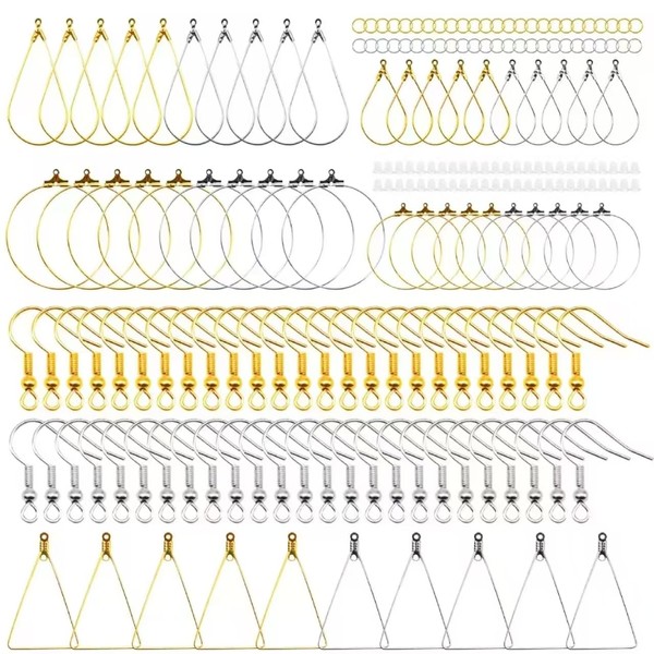 Set of 200 Earrings, Triangular and Ear Hooks, Teardrop Shape,