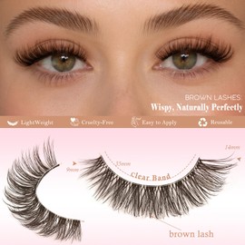 Brown Lashes False Eyelashes Natural Lashes Strips Short Eyelash Wispy False Mink Lash Pack 14 Pair Natural Look Fluffy Cat Eye Strip Eyelash Small Fake Lashes (F1 | brown)