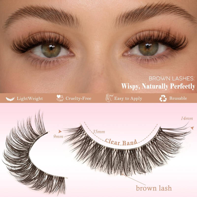 Brown Lashes False Eyelashes Natural Lashes Strips Short Eyelash Wispy