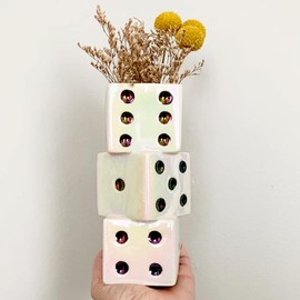 BOOXMIMI Handmade Ceramic Dice Vase - Unique Decorative Vase for Dried Flowers and Roses - Stunning Design for Modern Spaces