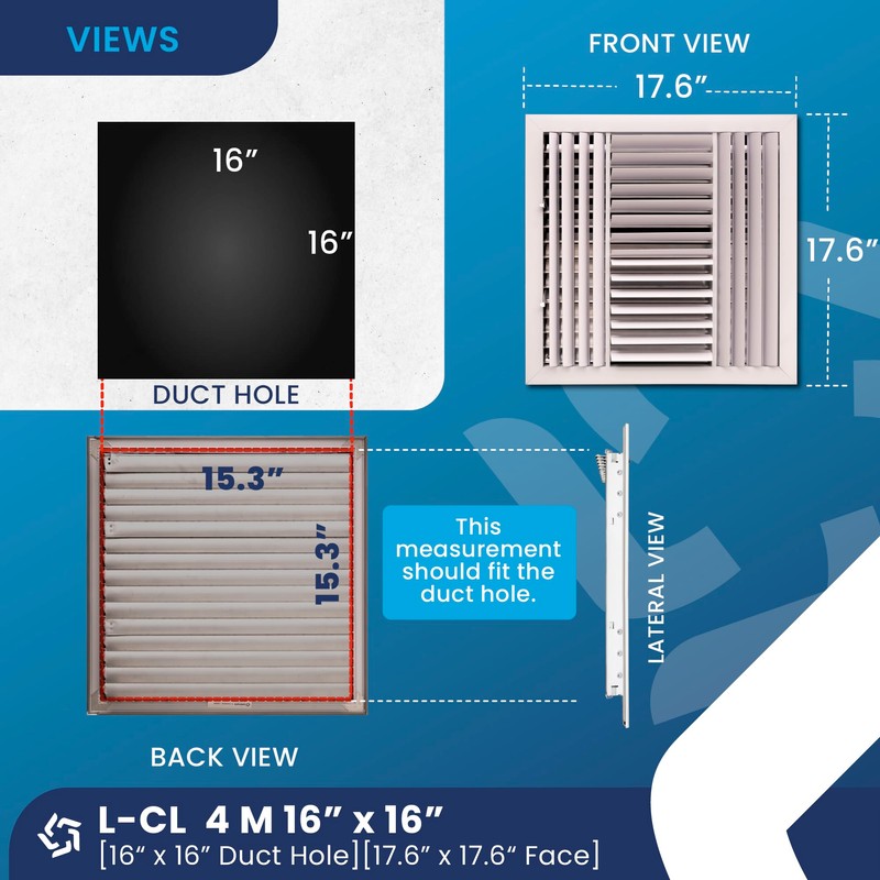 Aluminum 4-Way Vent Cover: Adjustable Curved Blade Air Supply Diffuser-
