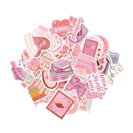 Tabanzhe Book Stickers-60PCS Pink Bookish Reading Stickers for Tablet Laptop Aesthetic Cute Waterproof Booktok Stickers for Scrapbook Water Bottles Book Luggage
