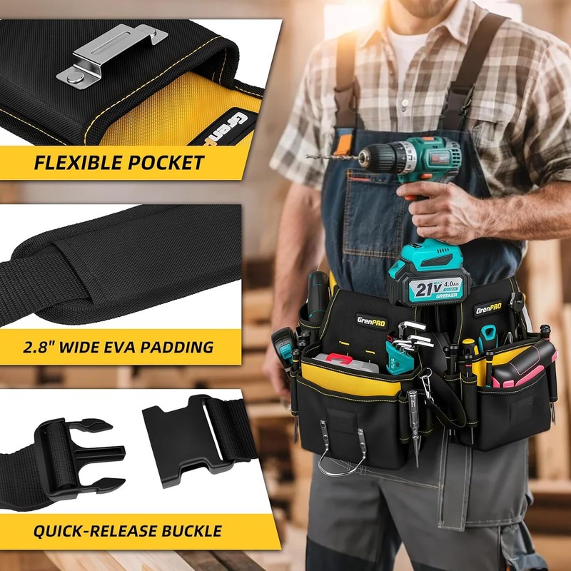 GRENPRO Magnetic Tool Belt for Men, 29 Pocket Carpenter Tool