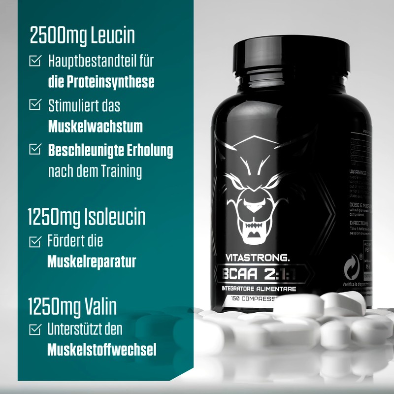 Vitastrong BCAA 211 | 100% Pure L-Leucine, L-Isoleucine, L-Valine with