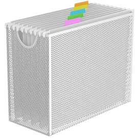 GoldOrcle White Hanging File Organizer Box, Hanging File Folder Frame with 5 Letter-size Hanging Folders, Metal Mesh Desk File Folder Storage (No Assembly Required)