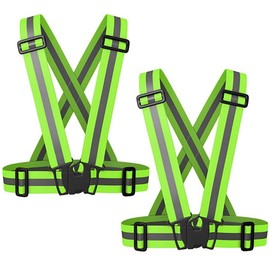 AICMEI Reflective Adjustable Safety Vest 2 Pieces, High Visibility Reflective Safety Straps Gear for Traffic Control, Running, Cycling, Walking, Construction Workers,and Outdoor(Green)