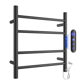 Aetoxb 4-Bar Heated Towel Rack for Bathroom, Wall-Mounted Electric Towel Warmer Rack with Timer, Plug-in Stainless Steel Towel Dryer, Matte Black