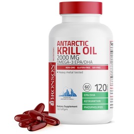 Bronson Aceite de krill antrtico 2000 mg con omega-3s EPA, DHA, astaxantina y fosfolpidos, 120 cpsulas blandas (60 porciones)                         