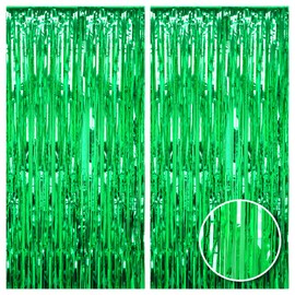 2pcs 3.2ft X 6.5ft Metallic Tinsel Curtains Background Streamer for Birthday Party Wedding Decoration (Green)
